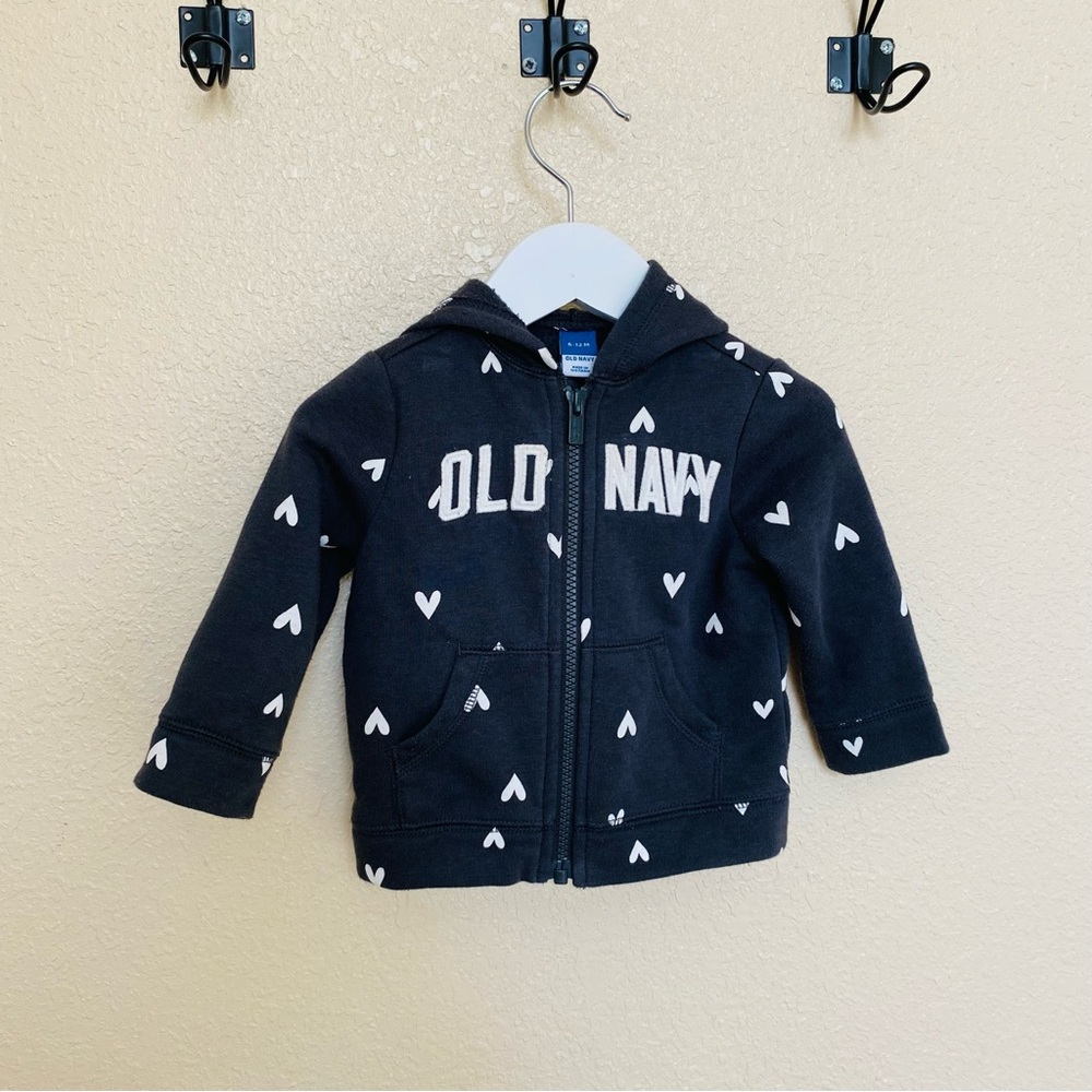 Old Navy Baby Girl Dark Gray Heart Printed Zipper Sweater